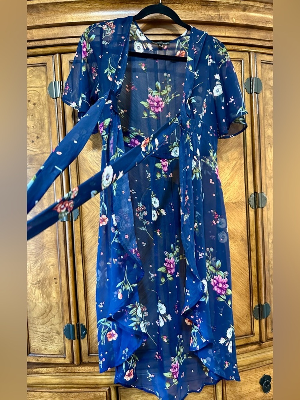 Moa Moa Floral Sheer Kimono Cover Up Boho Festival Navy Large - Picture 6 of 14